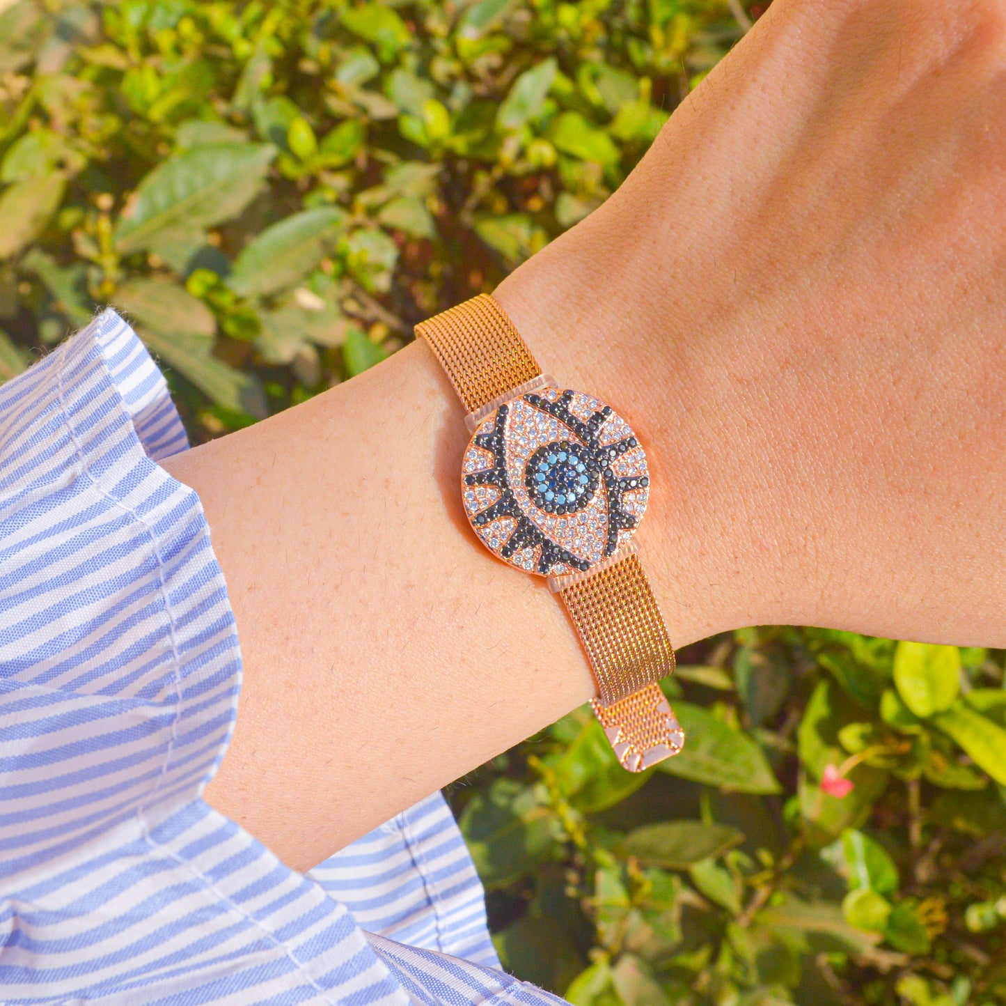 Evil Eye Stack Up Watch Style Bracelet ( Rose Gold )