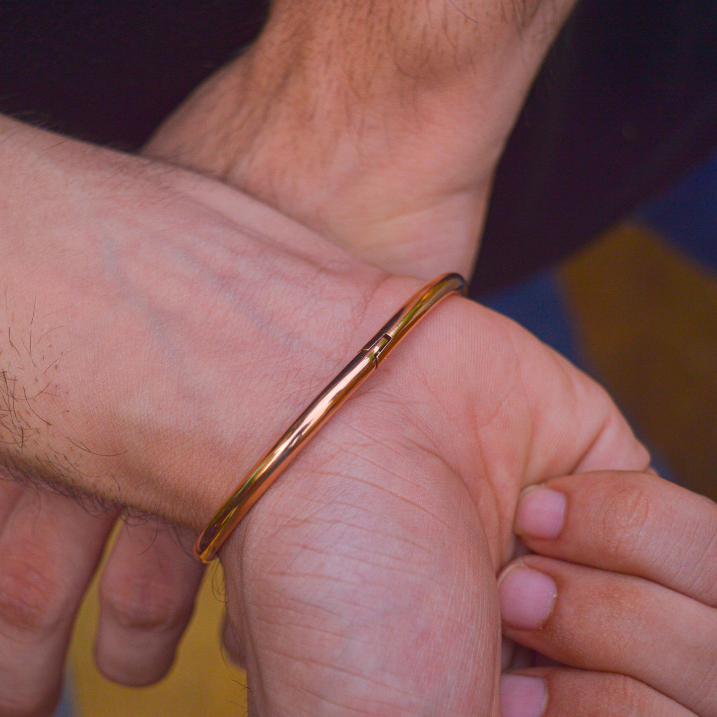 Men Rose Gold Nail Kadha Bangle Bracelet 2.8