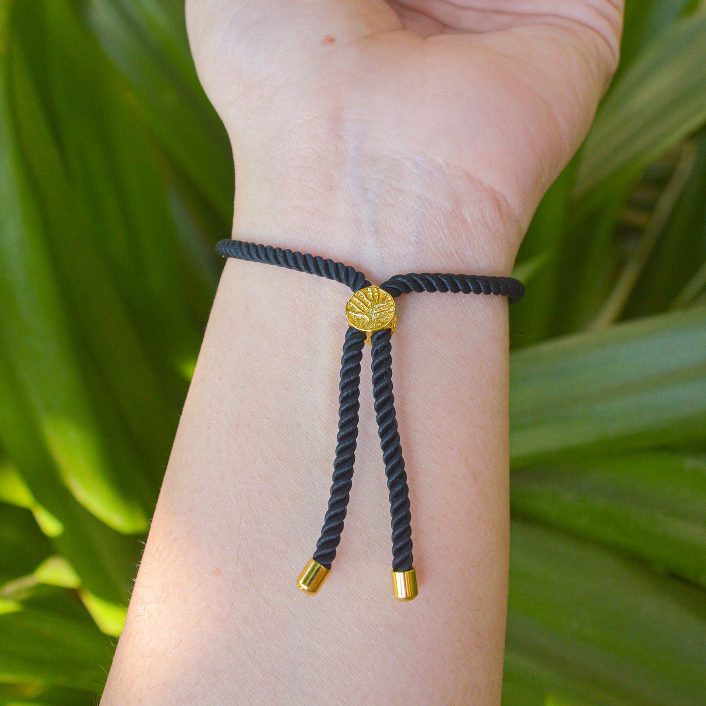 Pearl Studded Evil Eye Black Band Bracelet ( Gold)