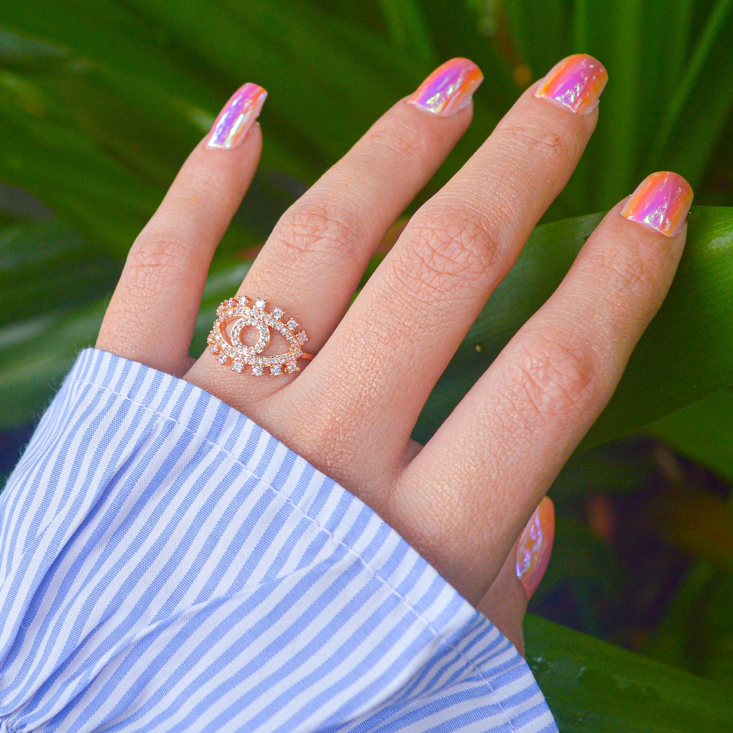 Rose Eyelashed Evil Eye Ring ( Rose Gold )