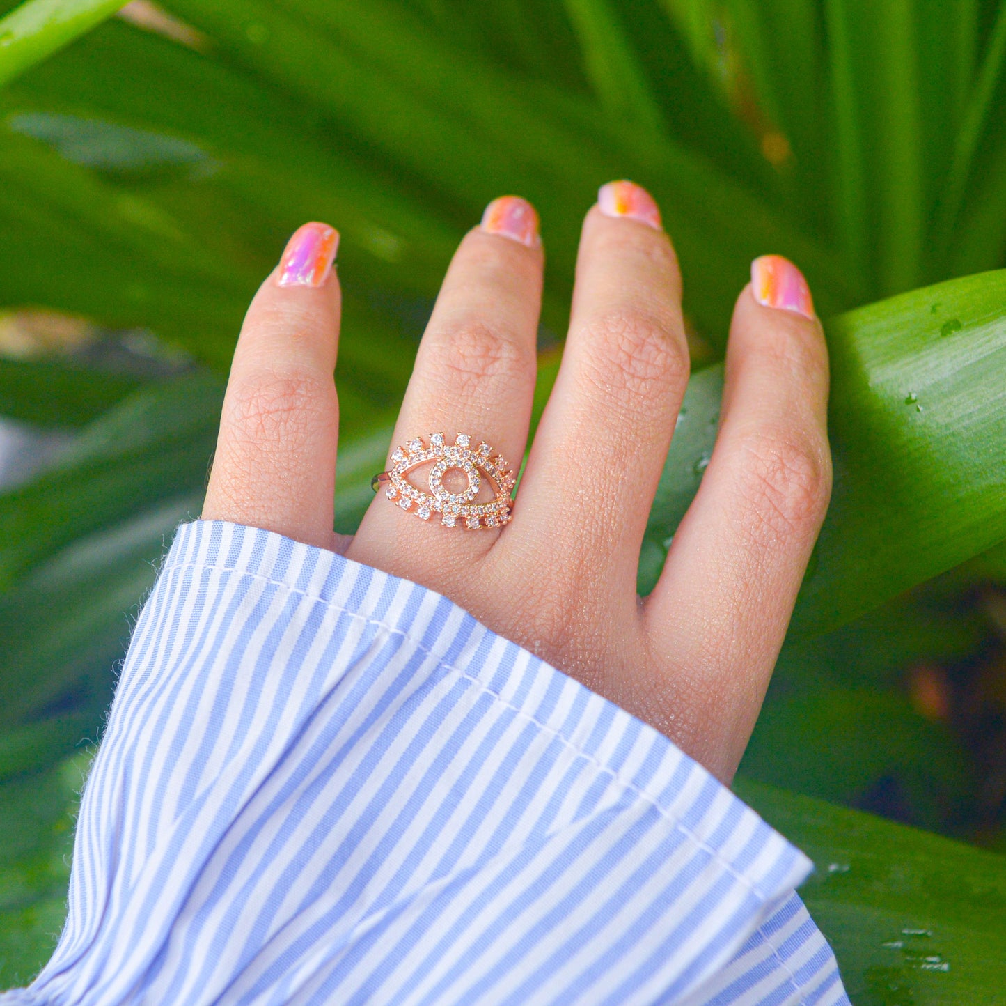 Rose Eyelashed Evil Eye Ring ( Rose Gold )
