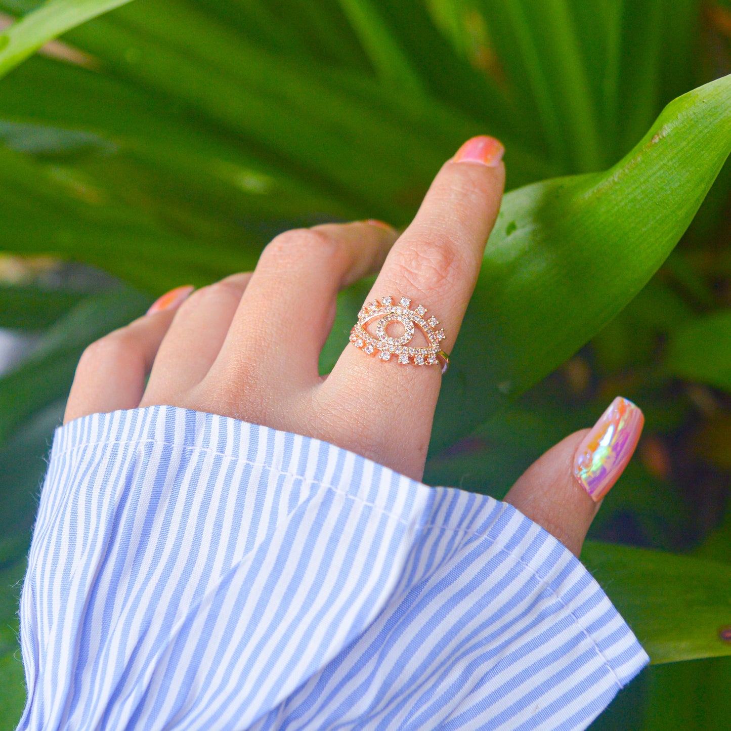 Rose Eyelashed Evil Eye Ring ( Rose Gold )