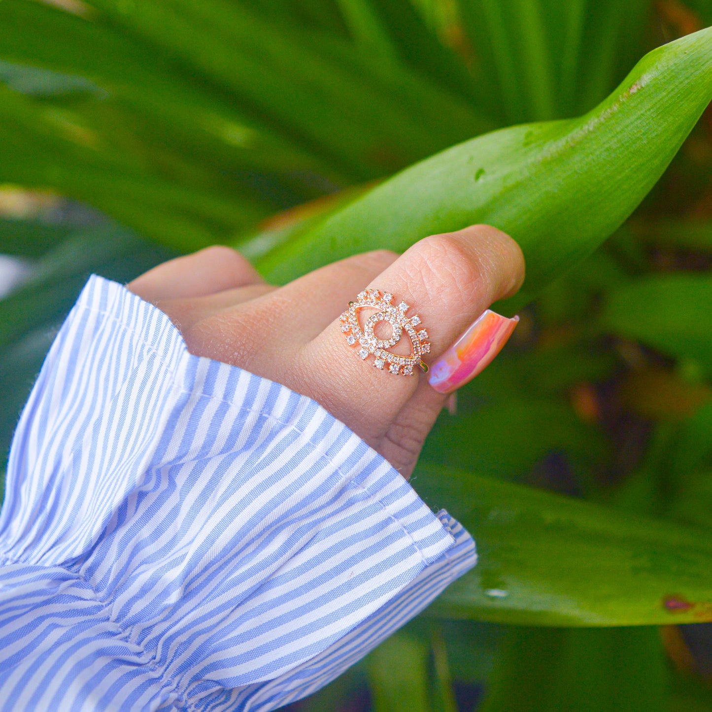 Rose Eyelashed Evil Eye Ring ( Rose Gold )