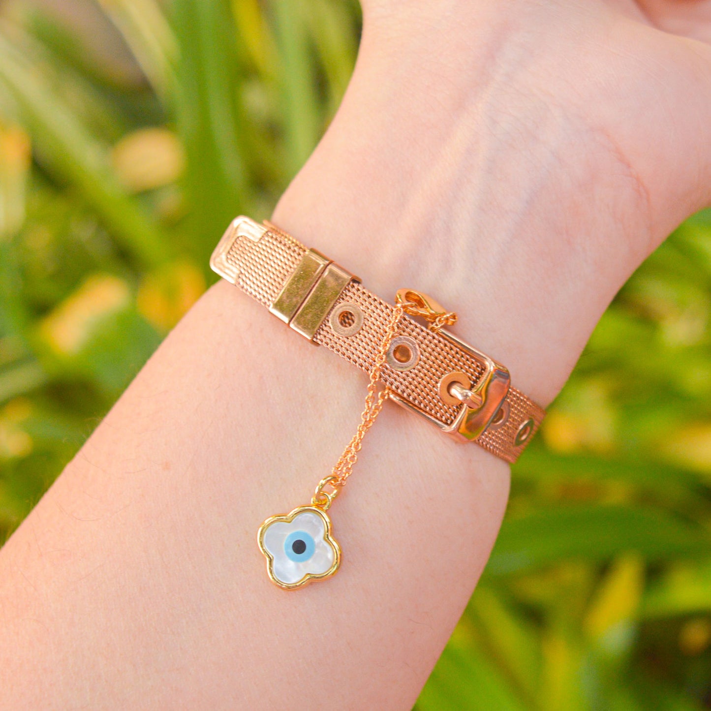 Clover Evil Eye Watch Charm ( Gold )