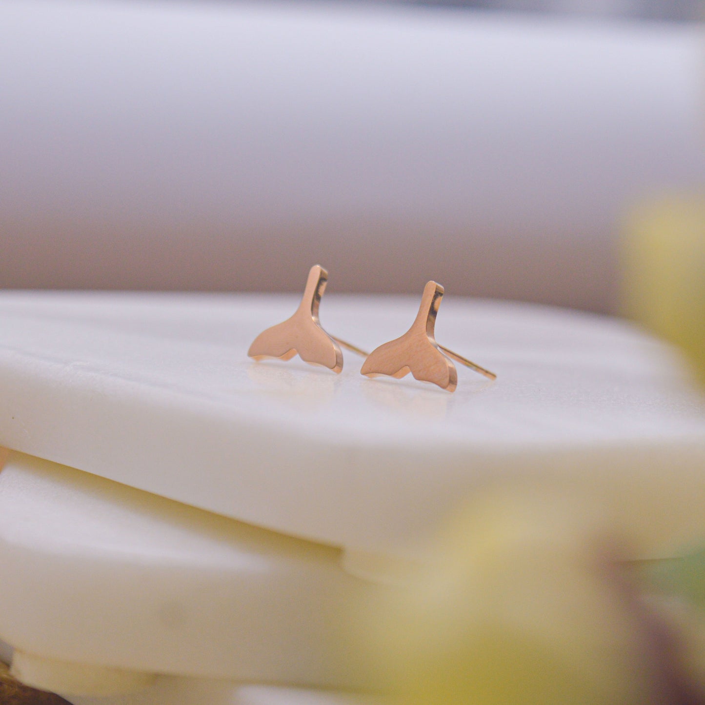 Dolphin Tail Fin Ear Studs Earrings - Rose Gold
