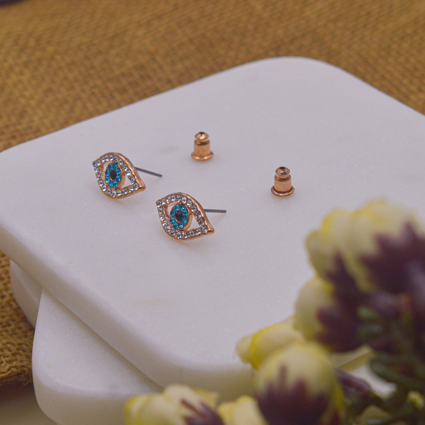 Blue Retina Evil Eye Ear Studs Earrings ( Rose Gold )