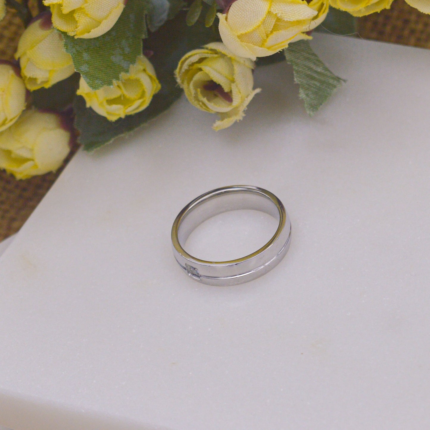 Silver Toned Diamond Couple Band Ring - Unisex