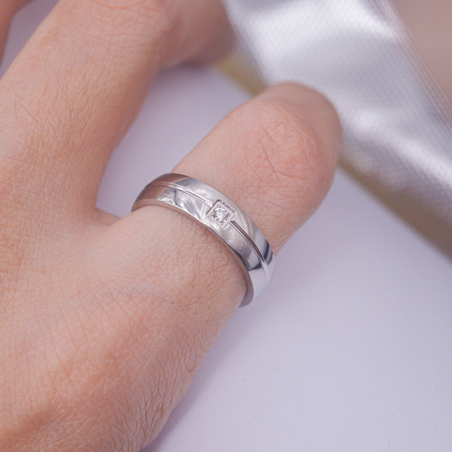 Silver Toned Diamond Couple Band Ring - Unisex