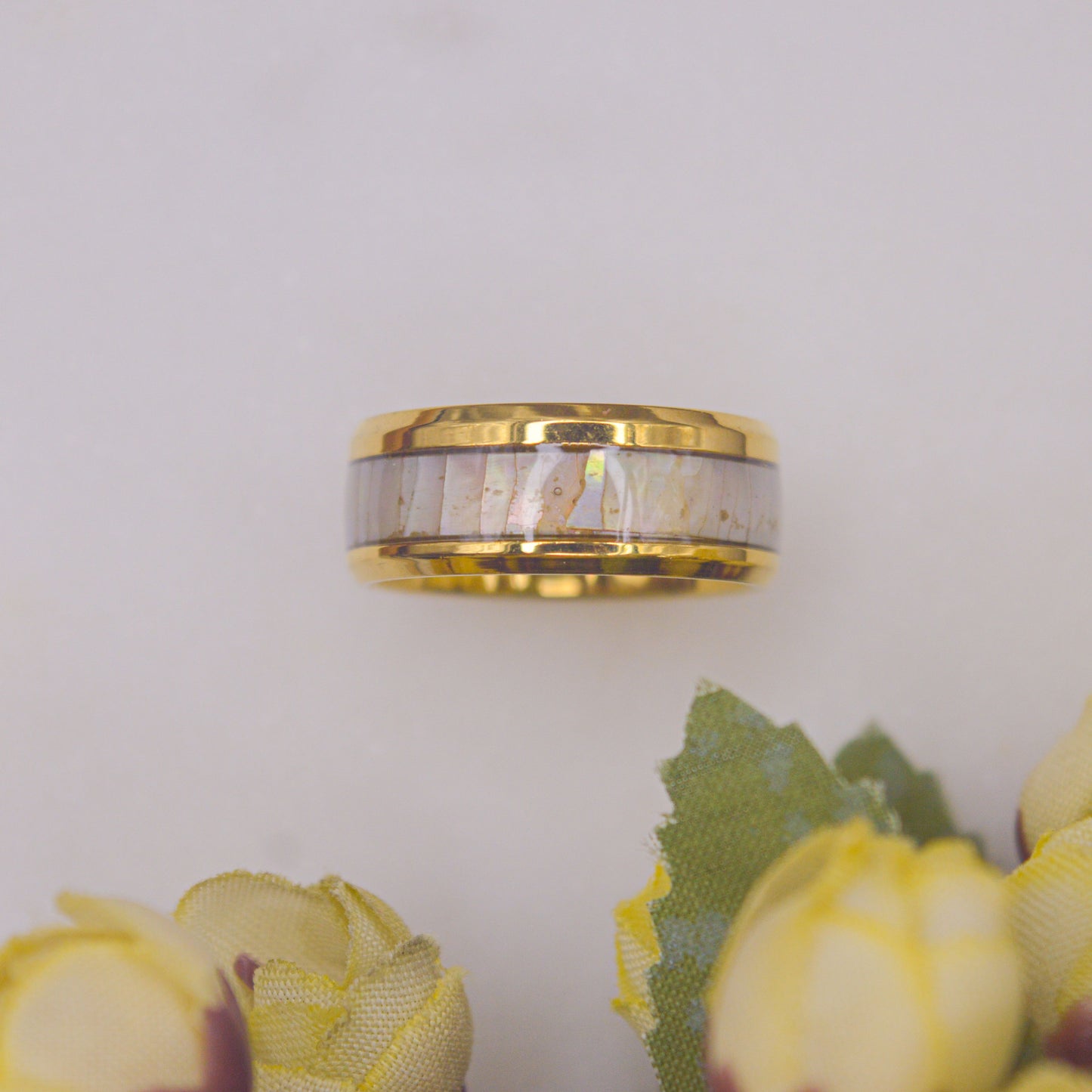 White Shiny Bark Ring Band - Unisex