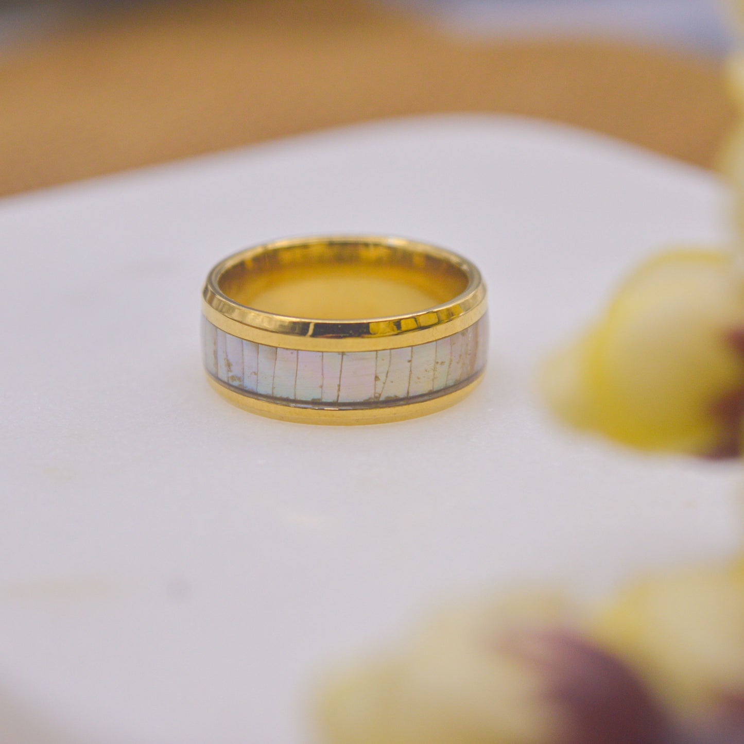 White Shiny Bark Ring Band - Unisex