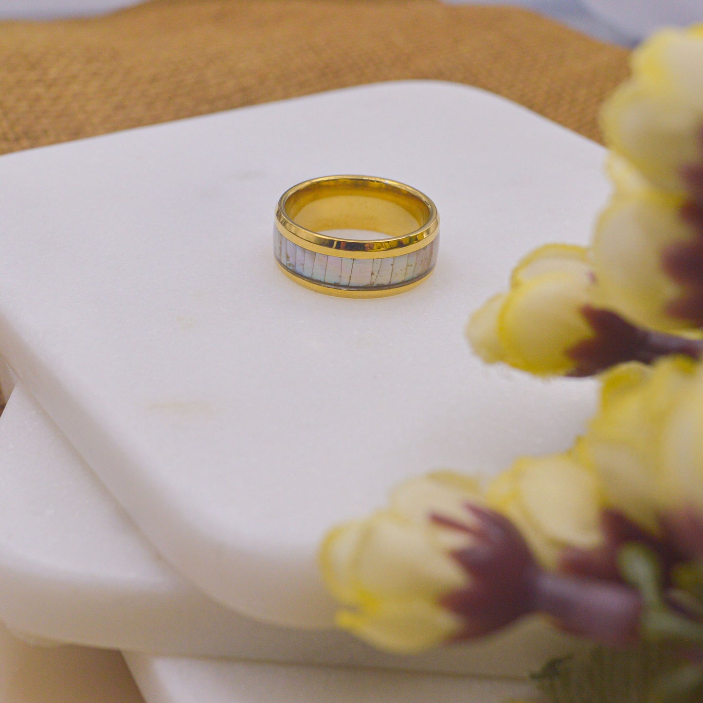 White Shiny Bark Ring Band - Unisex