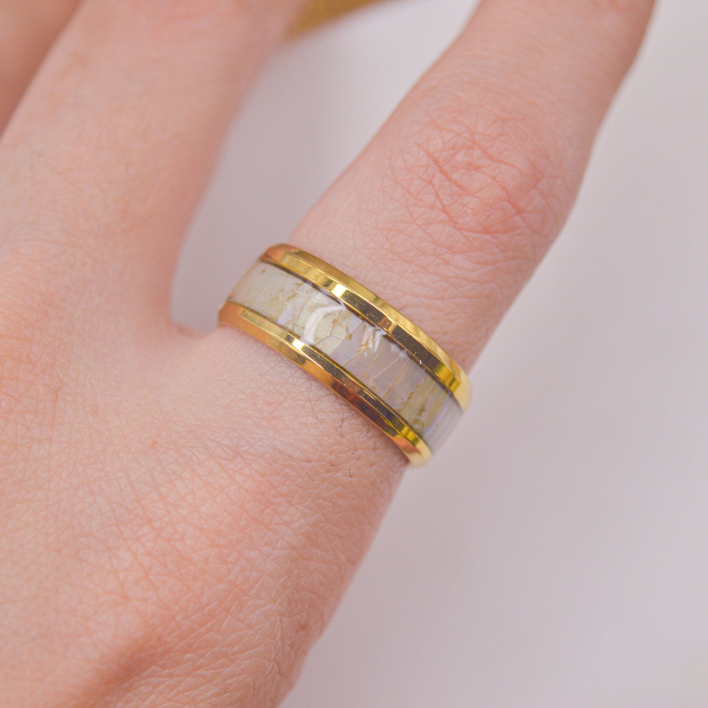 White Shiny Bark Ring Band - Unisex
