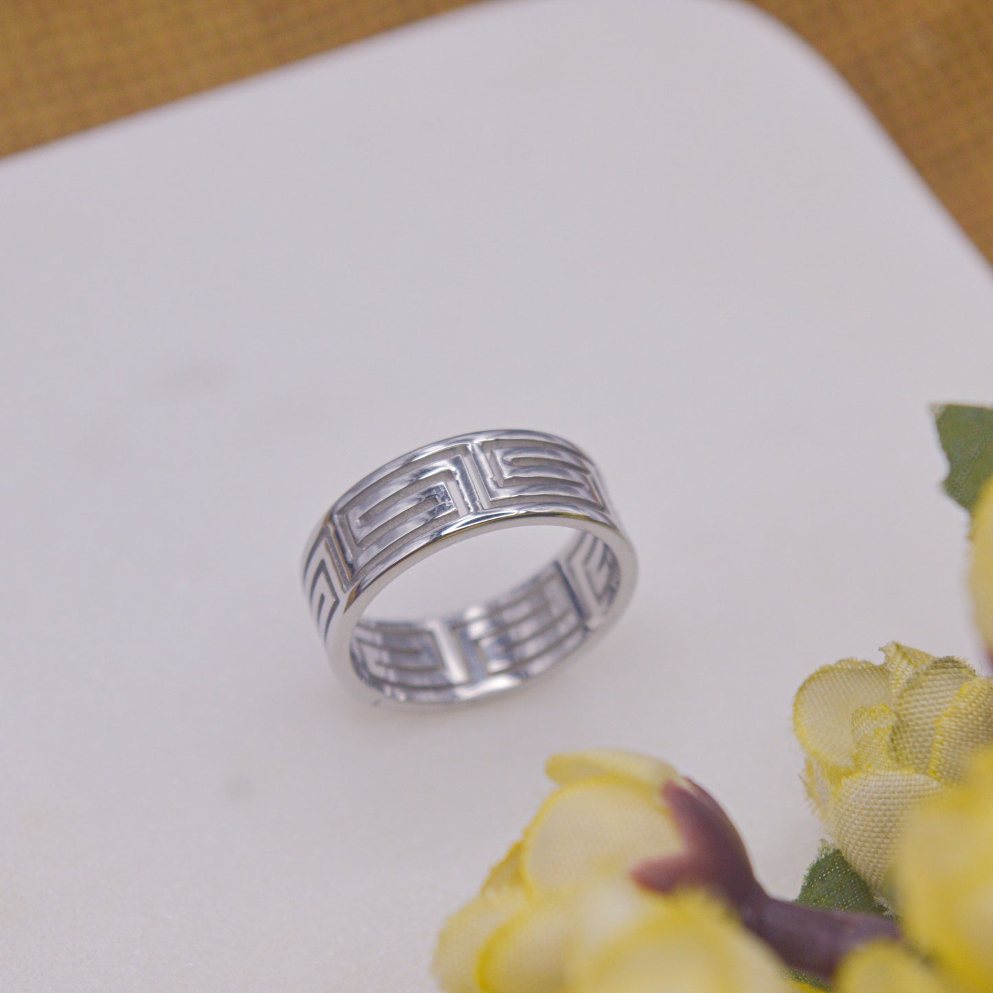 925 Silver Toned Maze Couple Ring Band - Unisex