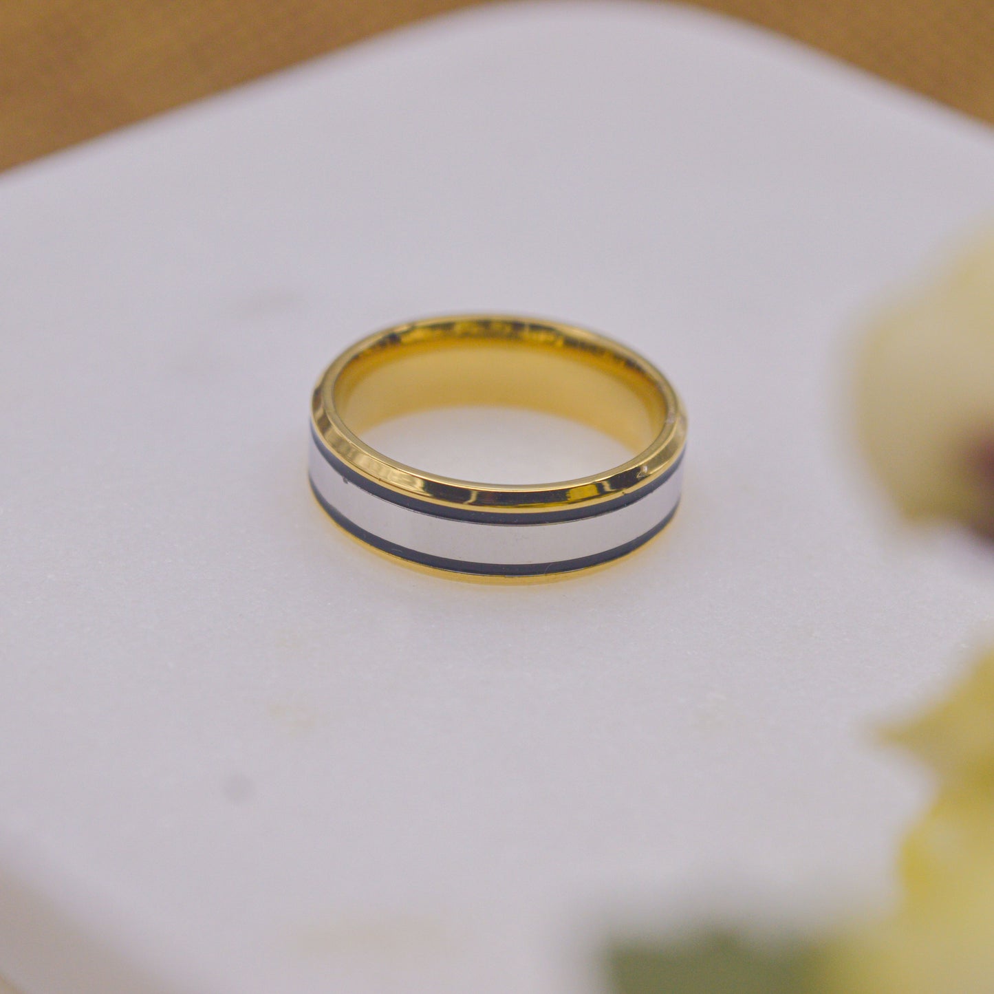 Silver And Black Striped Ring Band