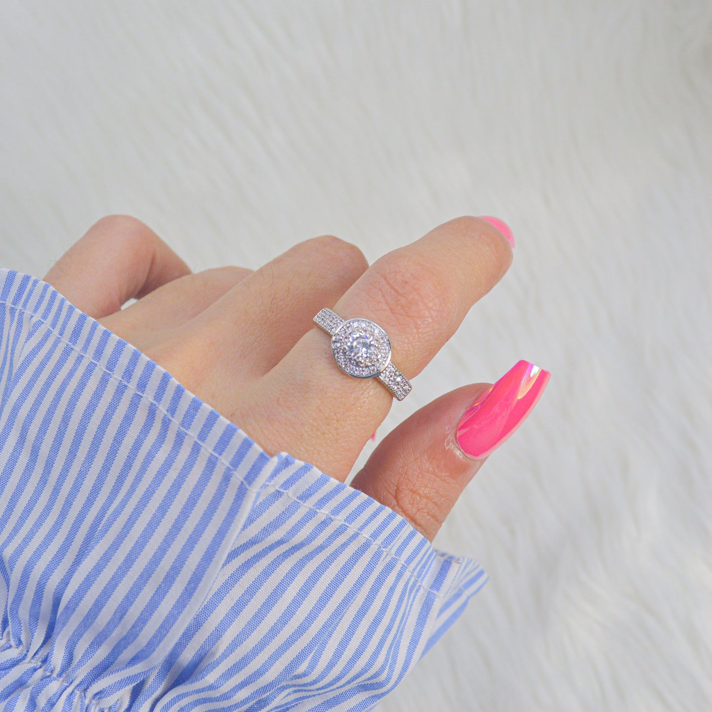 Princess Amanda Silver Studded Solitaire Ring ( Silver )