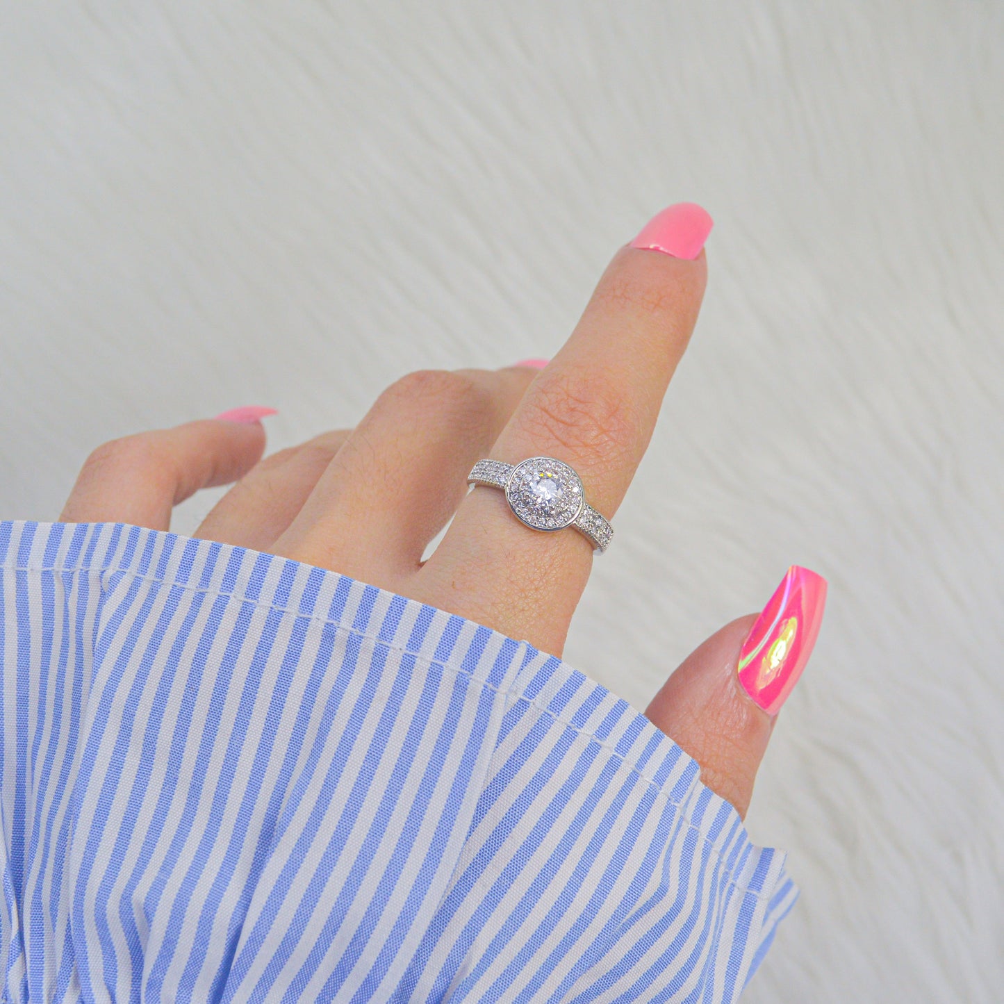 Princess Amanda Silver Studded Solitaire Ring ( Silver )
