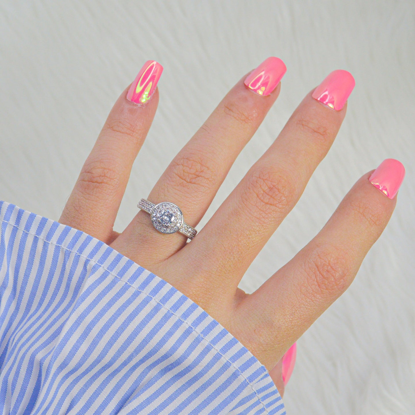 Princess Amanda Silver Studded Solitaire Ring ( Silver )