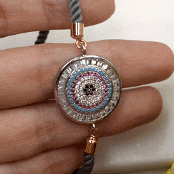 Silver Stylish Evil Eye Bracelet with Grey Band