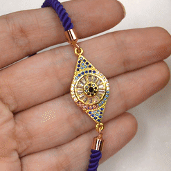 Blue Studded Evil Eye Bracelet with Purple Blue Band - Rose Gold