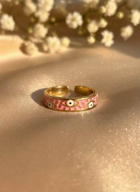 Pink Evil Eye Gold Plated Premium Ring (Adjustable)