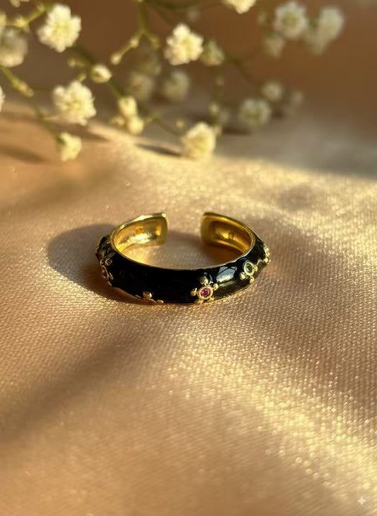 Black Chunky Gold Plated Premium Ring (Adjustable)