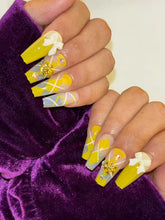 Load image into Gallery viewer, Yellow White Bow French Shimmery Fancy Party Bridal Press On Nails ( Set of 24 )
