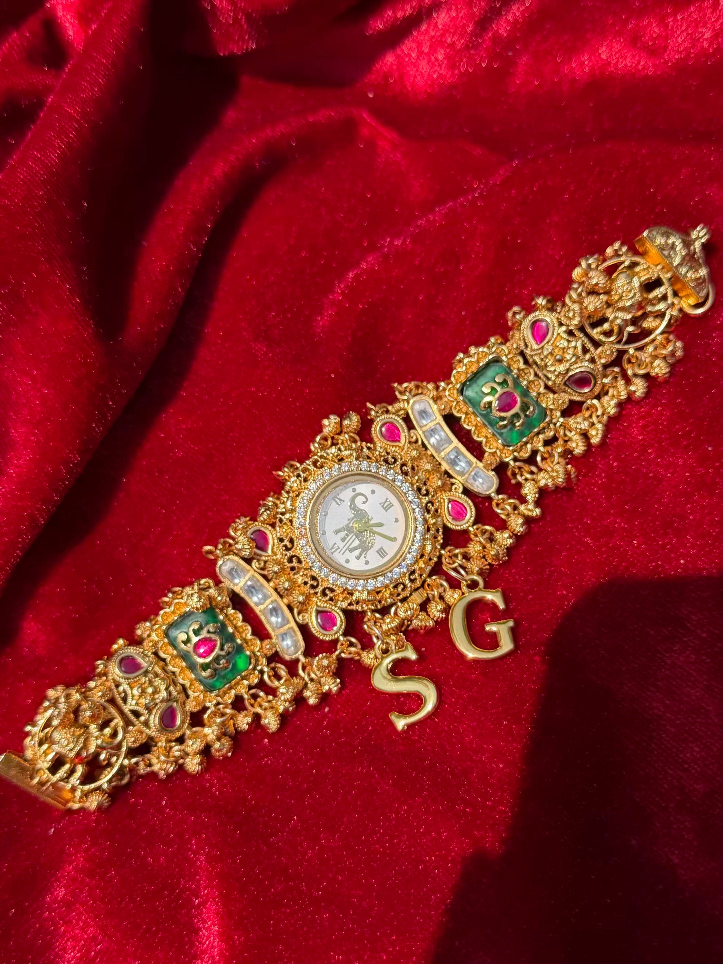 Green Dial Elephant Dial Maharani Watch Design Heritage Bracelet (Customise Initial )