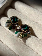 Load image into Gallery viewer, Emerald Studded Style Earrings - Gold  Plated
