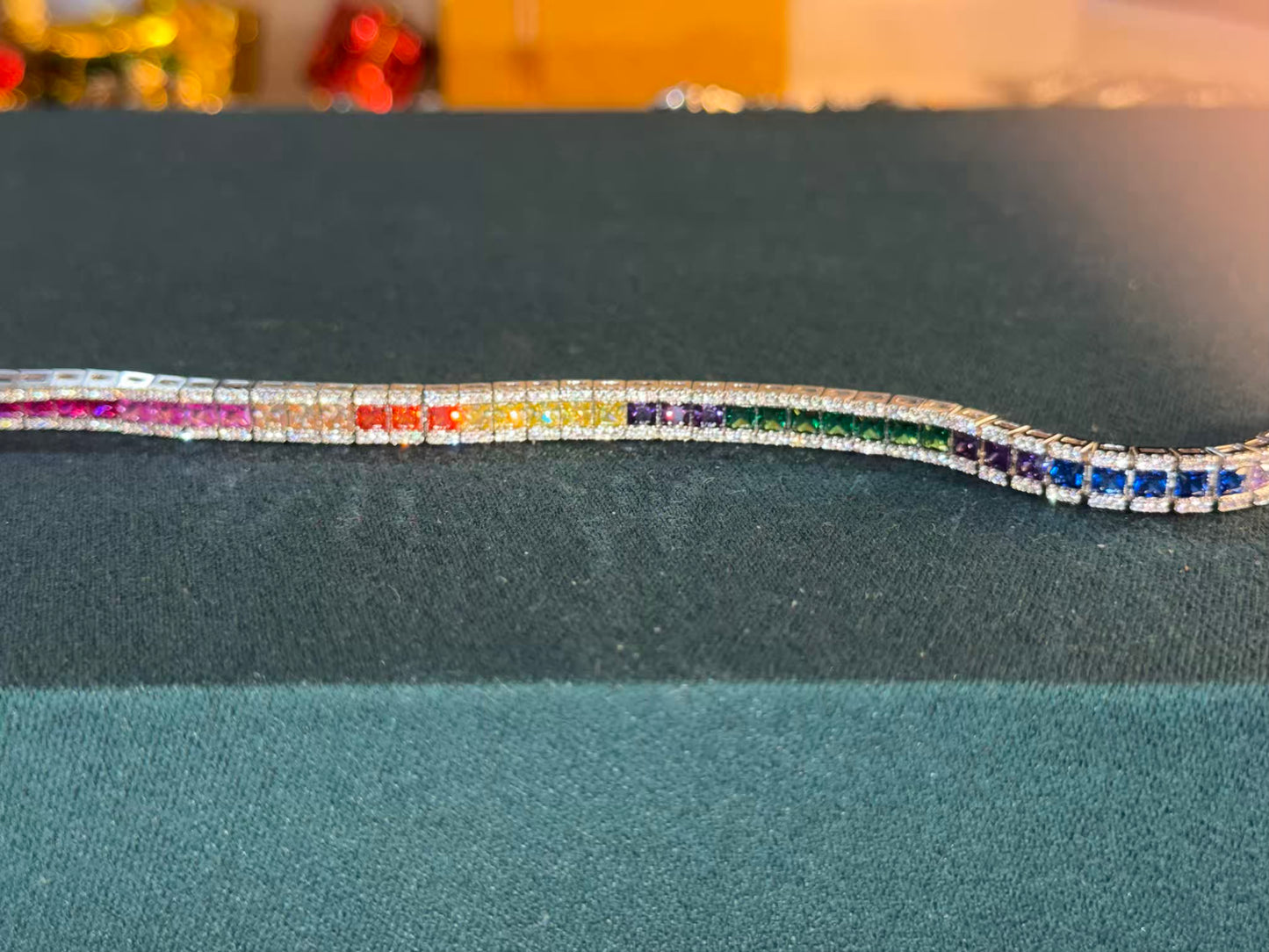 Multicoloured Rainbow Sparkle Premium Rhodium Silver Plated Tennis Bracelet
