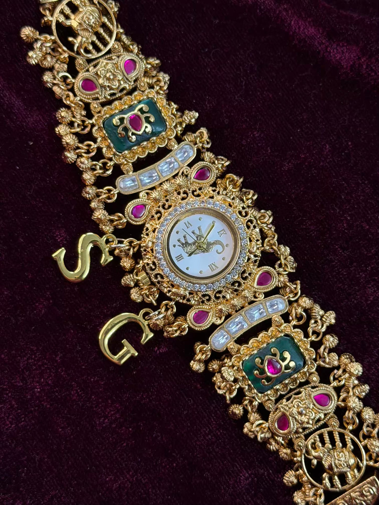 Green Dial Elephant Dial Maharani Watch Design Heritage Bracelet (Customise Initial )