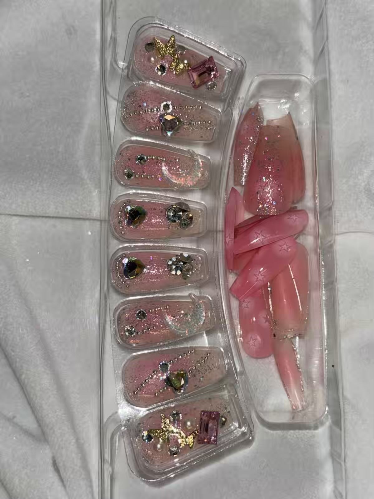 Baby Pink Half Moon Shimmery Fancy Party Bridal Press On Nails ( Set of 24 )