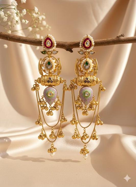 Pashmina Layered Kashmiri Brass of  Premium Plated Ghungroo Earrings