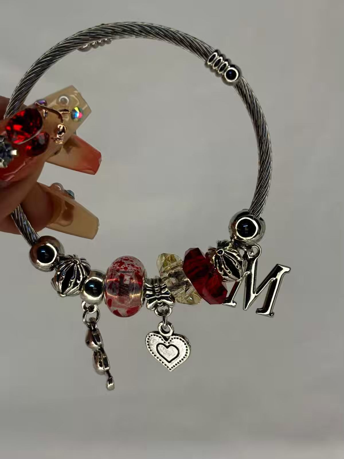 Pandora Charms Heart Bracelet With Customised Initial  ( Silver )