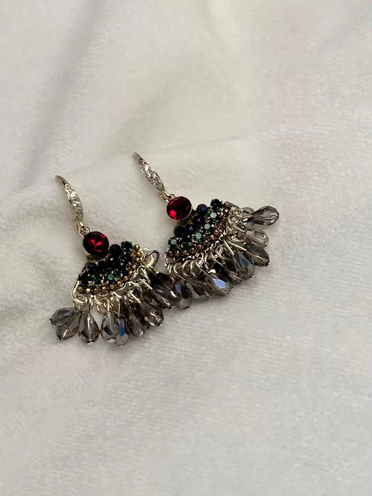 Black Red Dangle Earrings Studs - Silver Plated