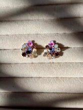 Load image into Gallery viewer, Purple Flower Pearly Earrings Studs - Gold Plated
