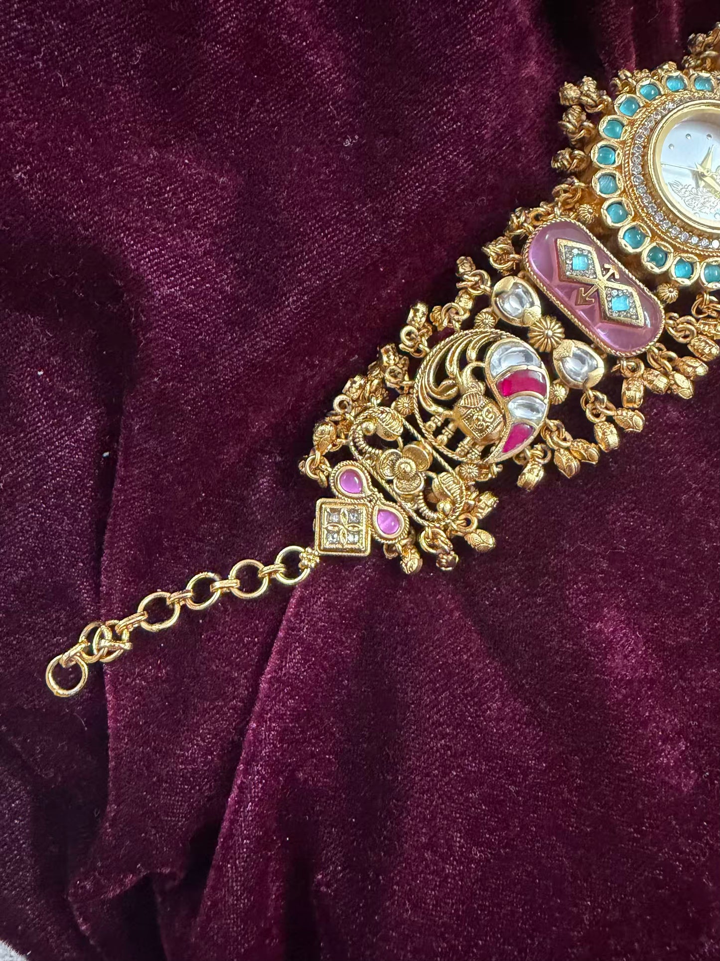 Pink Butterfly Peacock Dial Maharani Watch Heritage Bracelet ( Add your initial FREE )