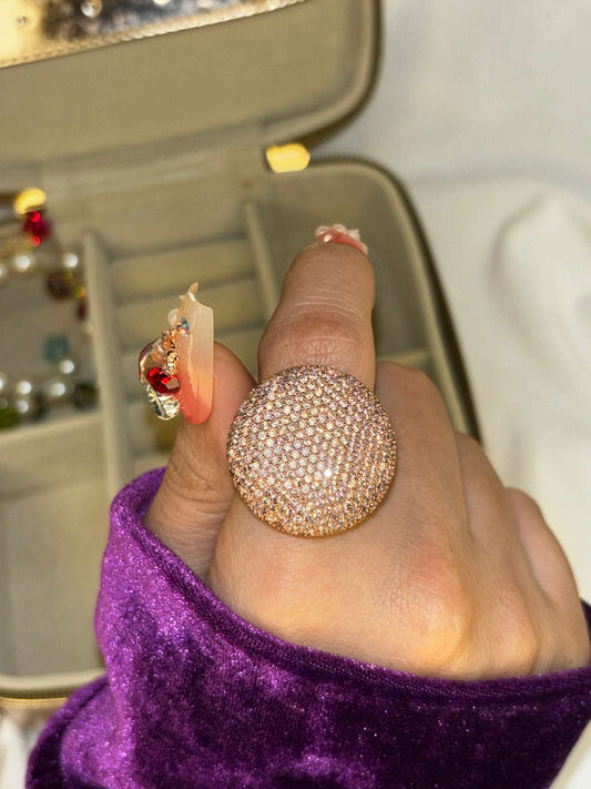 Royal Studded Round Solitaire Ring ( Rose Gold ) Adjustable