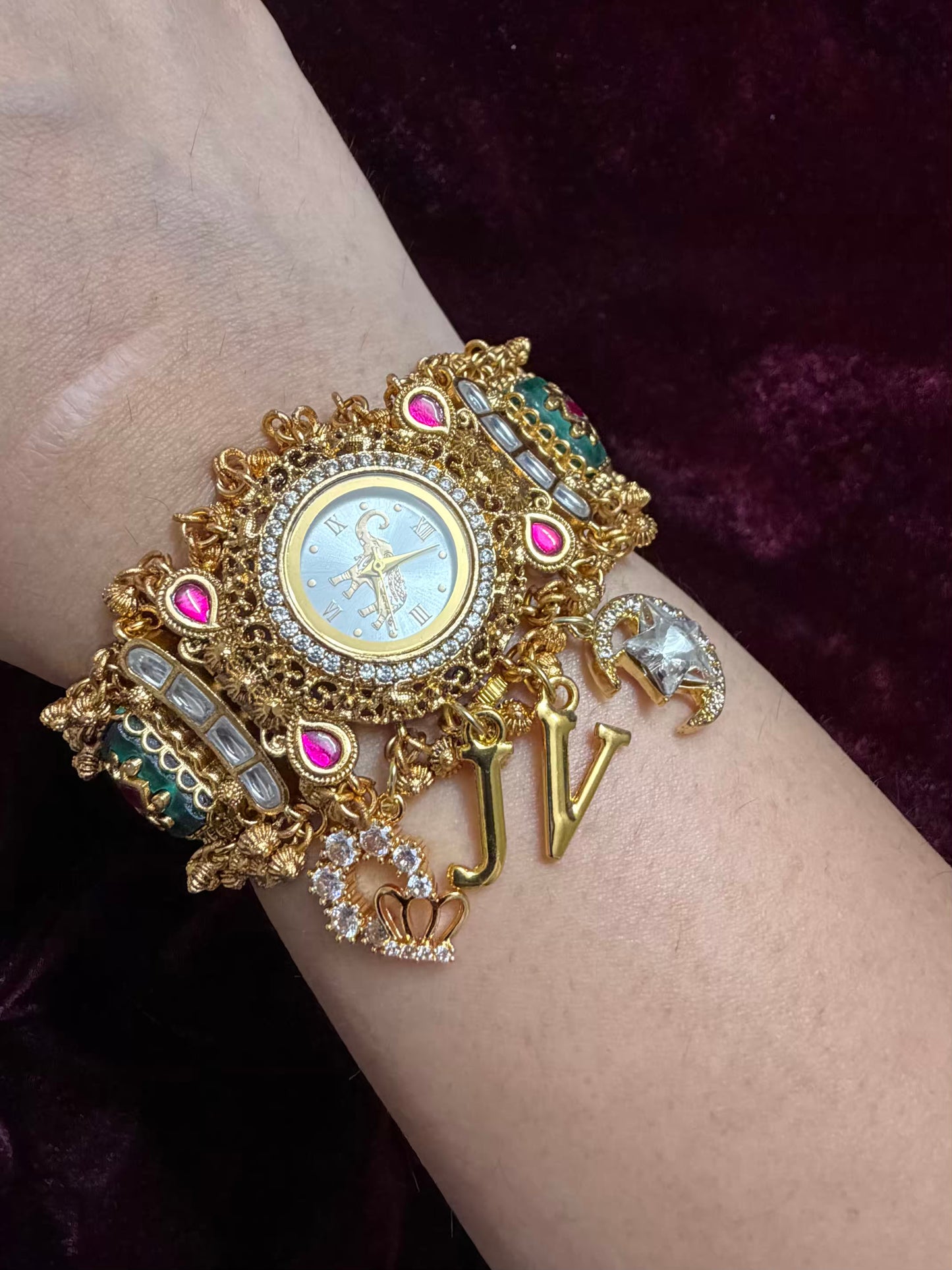 Elephant Dial Maharani Watch Heritage Bracelet with Crown and Moon
