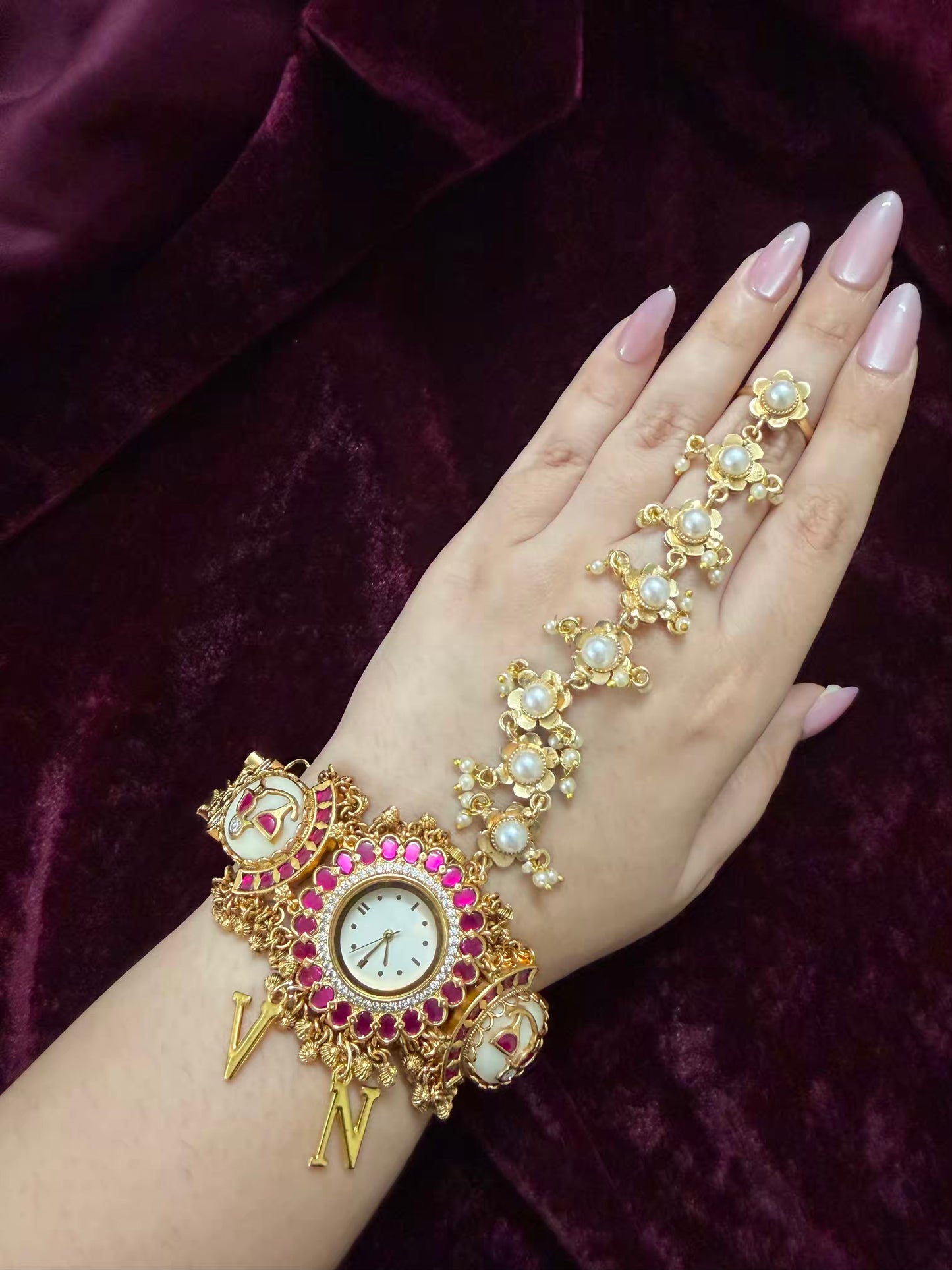 White Pearl Maharani Watch Design Phool Heritage Bracelet h
