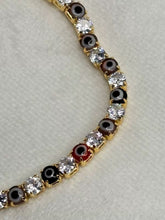 Load image into Gallery viewer, Colourful Evil Eye Shining Solitaire Diamonds Tennis Bracelet - Gold Colour
