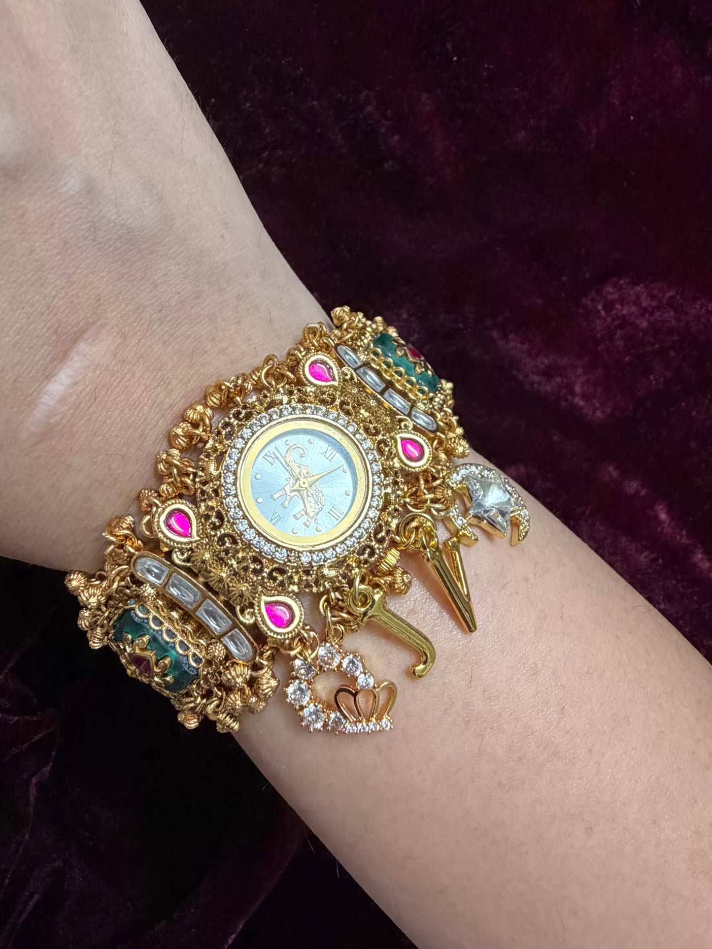 Elephant Dial Maharani Watch Heritage Bracelet with Crown and Moon