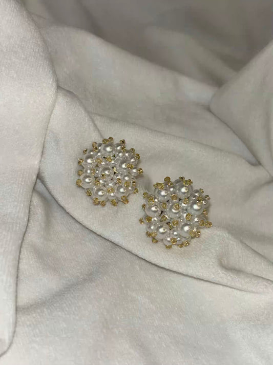 Spike Pearls Earrings Studs - Silver Plated