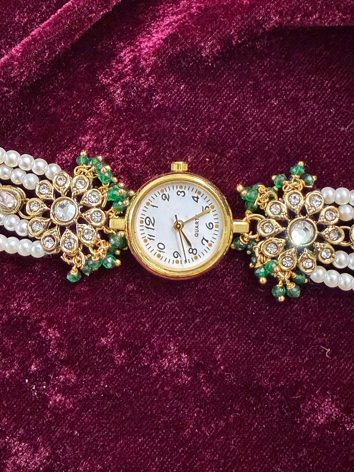 Kundan Green Gold Maharani Watch Design Heritage Bracelet