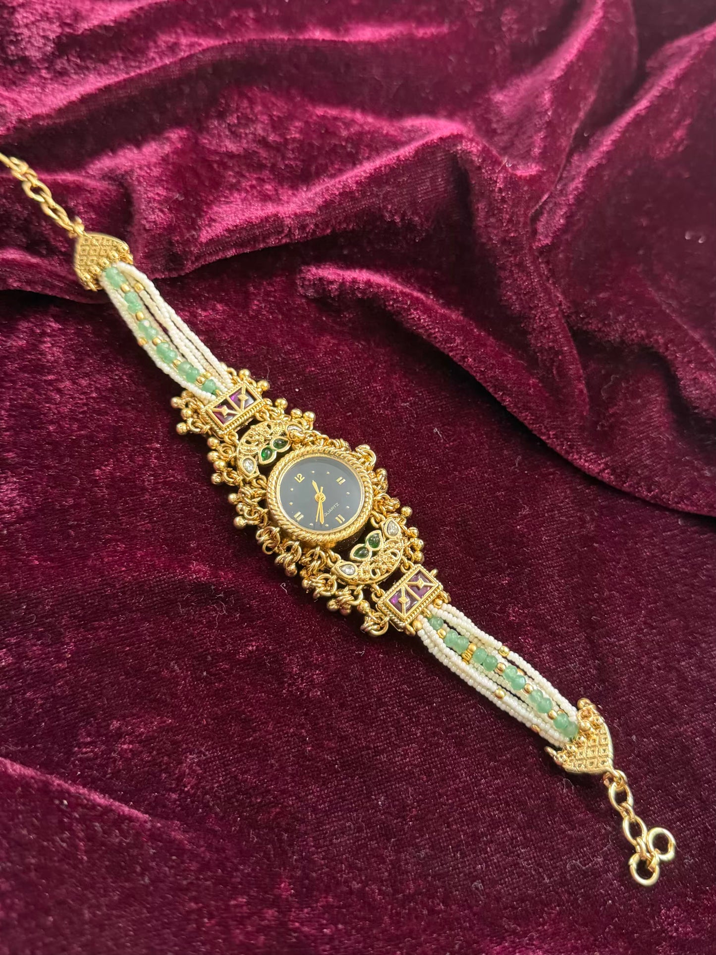 Black Round Dial Gold Maharani Watch Design Heritage Bracelet