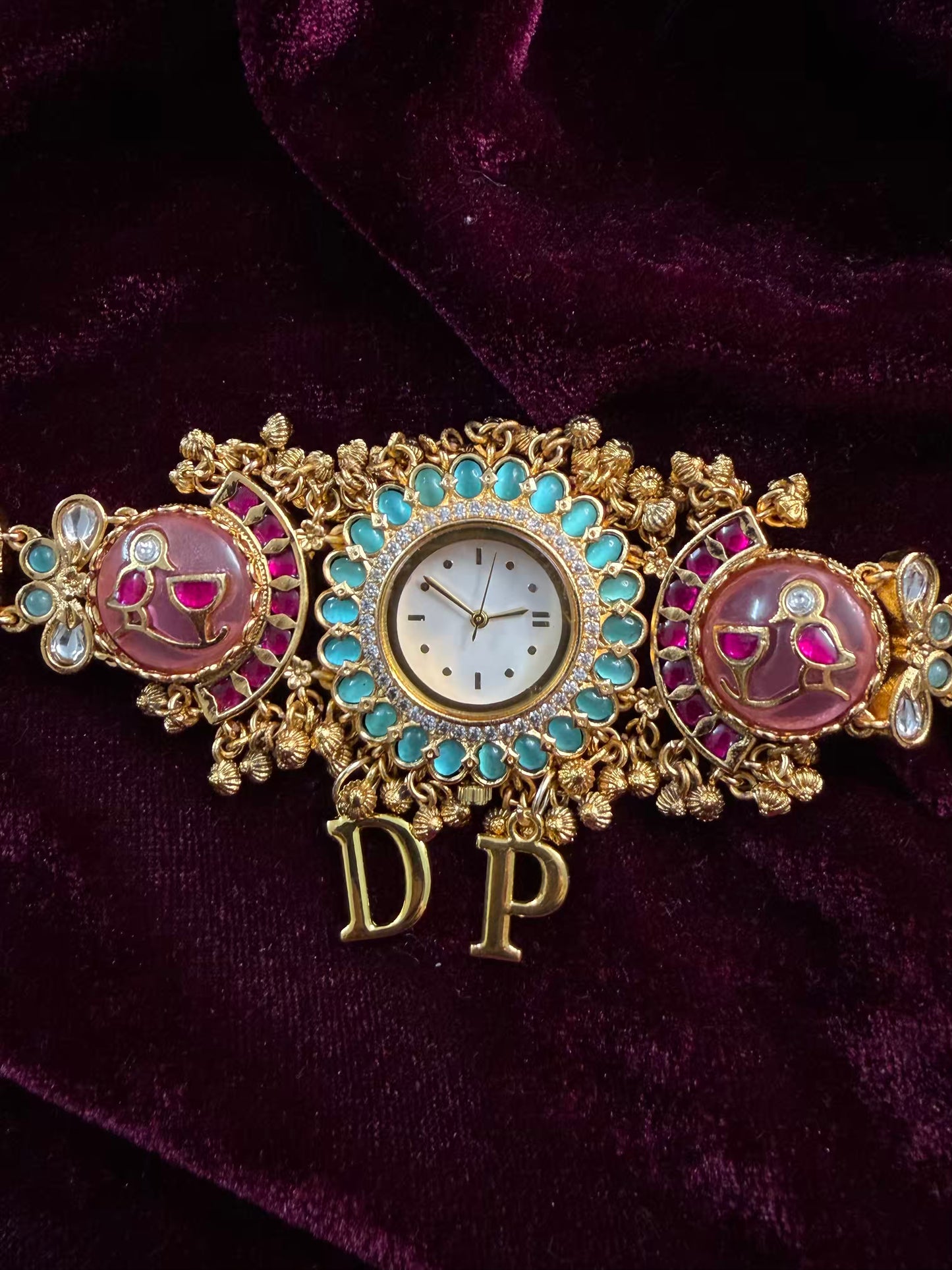 Rose Pink Blue Dial Maharani Watch Design Heritage Bracelet