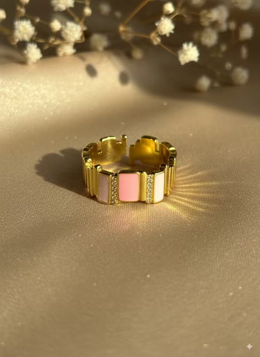 White Pink Fort Gold Plated Premium Ring (Adjustable)