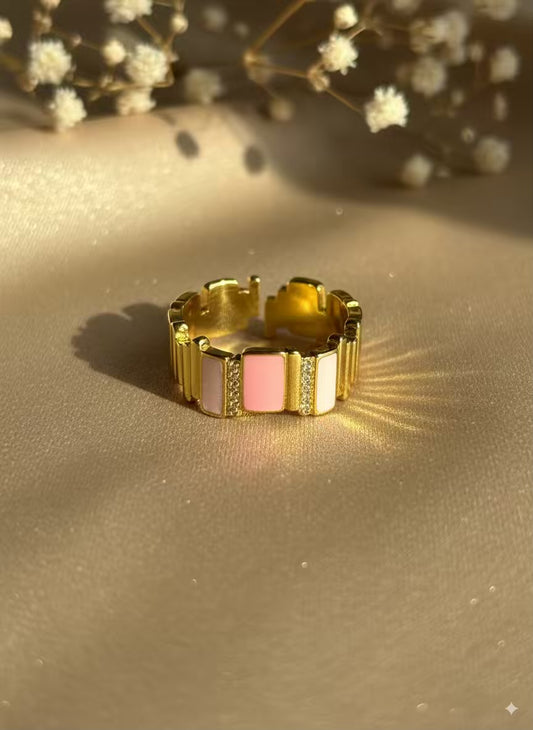White Pink Fort Gold Plated Premium Ring (Adjustable)