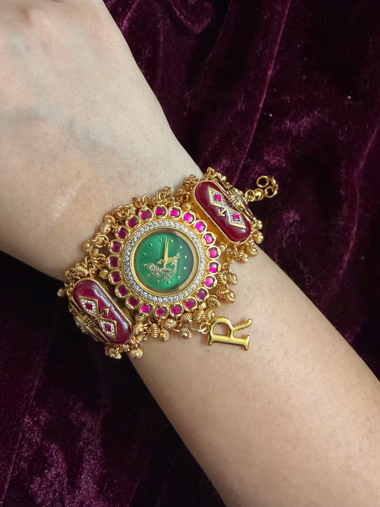 Green Peacock Dial Maharani Watch Design Heritage Bracelet ( Limited Edition )