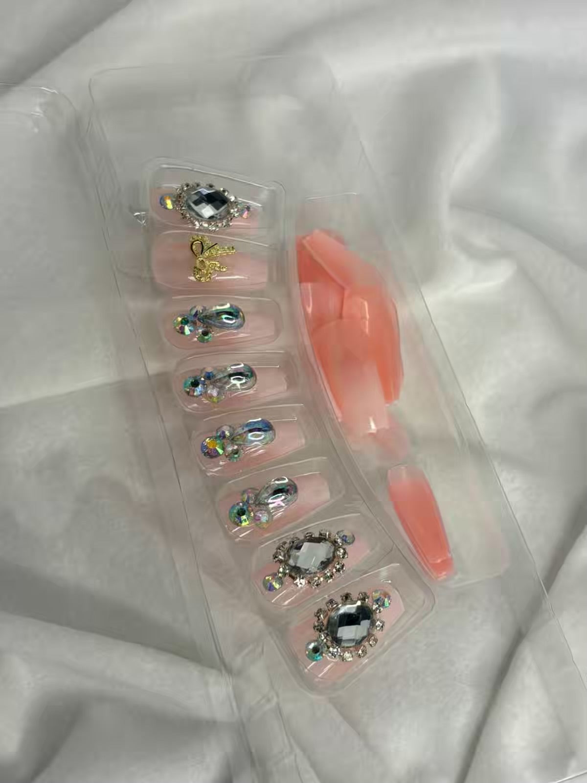 Nude Stone Work Shimmery Fancy Party Bridal Press On Nails ( Set of 24 )