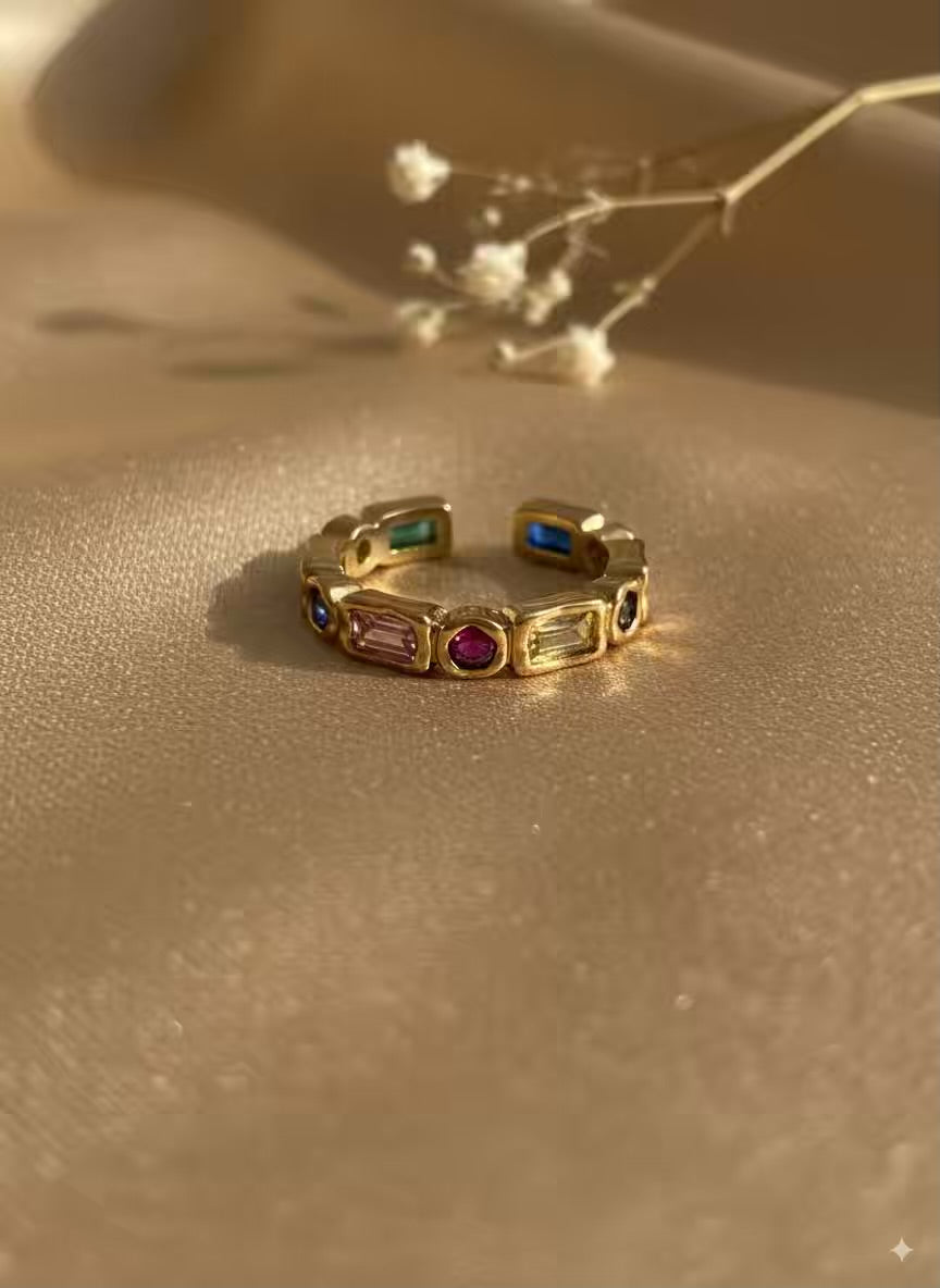 Geometric Pink White Diamonds Gold Plated Premium Ring (Adjustable)